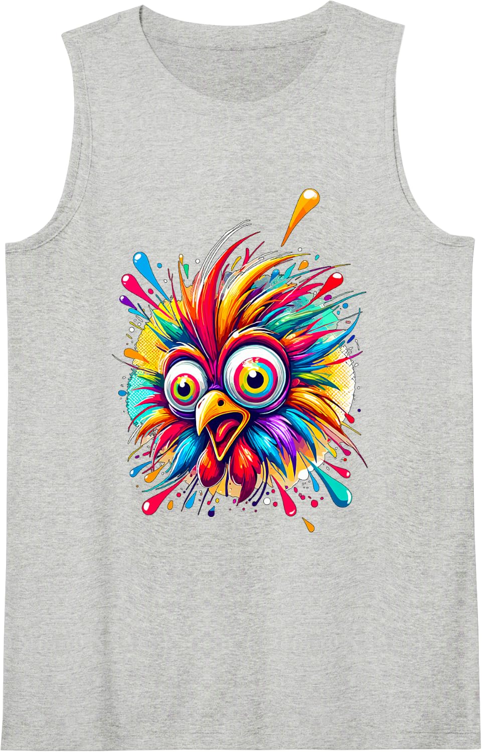 Colorful Crazy Chicken Farmer Sleeveless Tank Top - Heather Grey