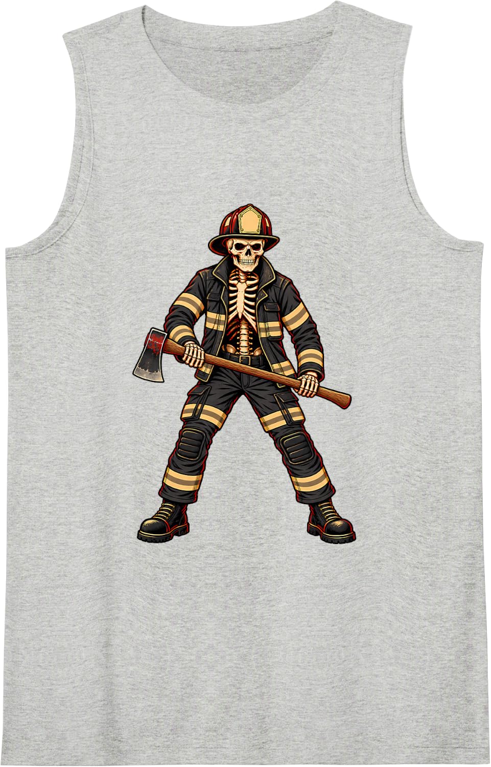 Skeleton Firefighter Halloween Costume Fire Rescue Gear Sleeveless Tank Top - Heather Grey