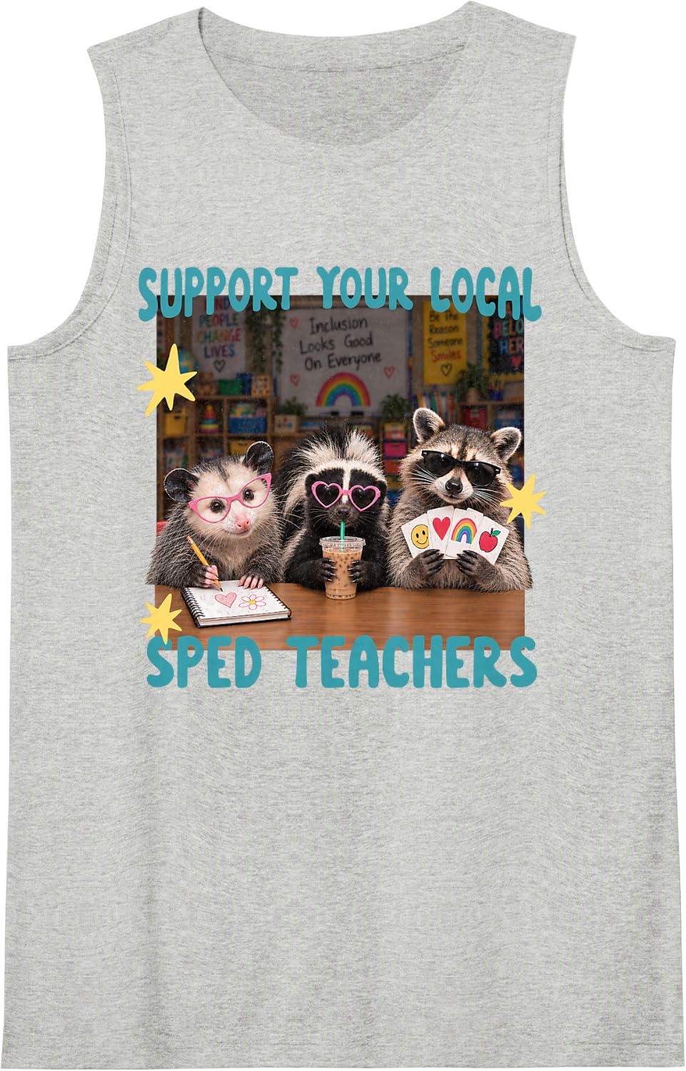 Support Your Local Sped Teacher Raccoon Special Education Sleeveless Tank Top - Heather Grey