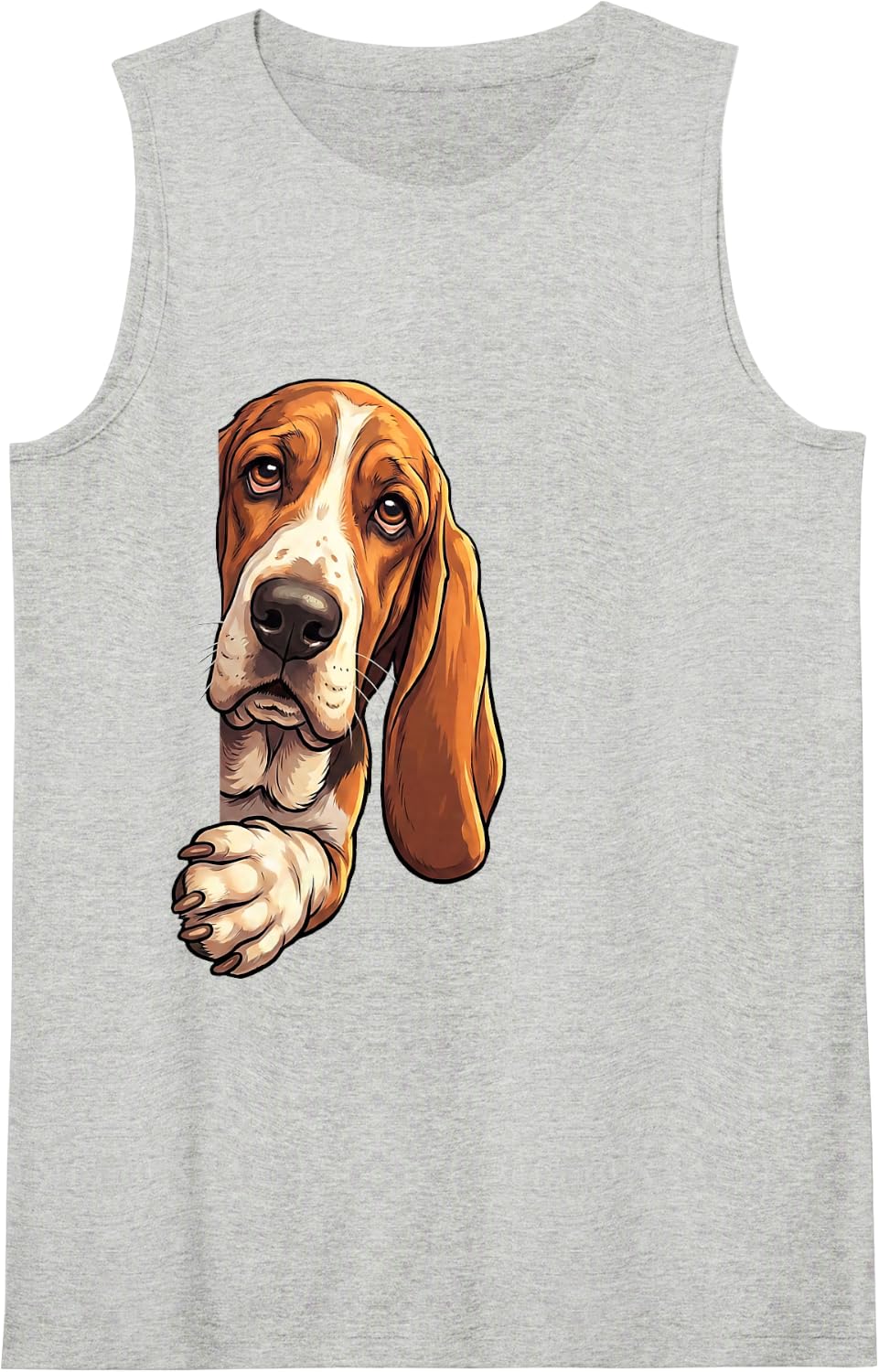 Funny Basset Hound Peeking from Side Dog Owner Sleeveless Tank Top - Heather Grey