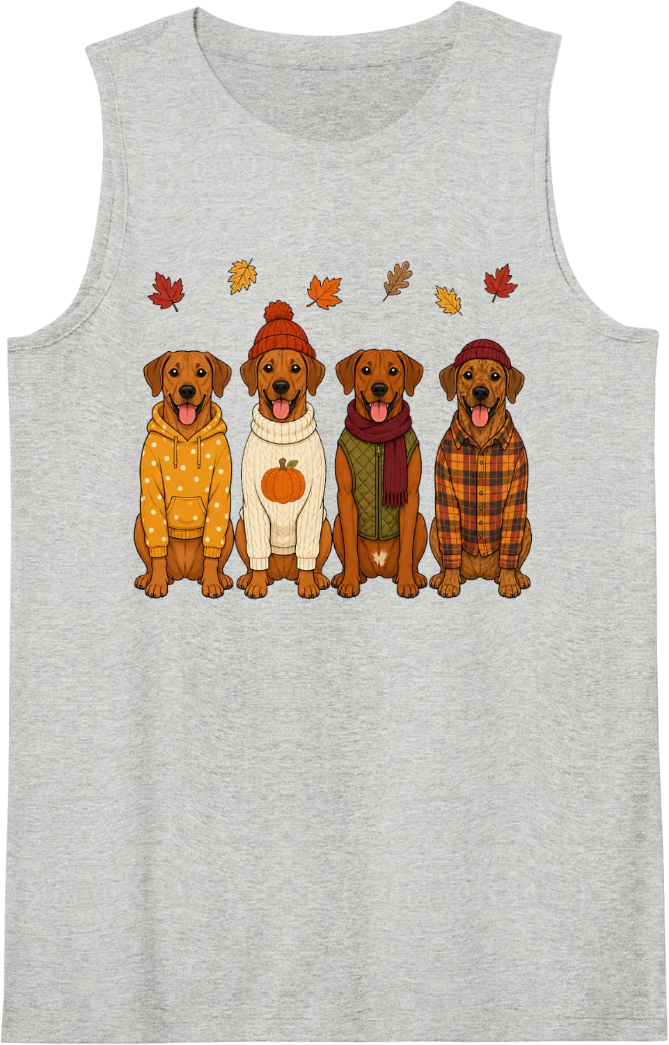Rhodesian Ridgeback Fall Autumn Season Pumpkin Dog Sleeveless Tank Top - Heather Grey