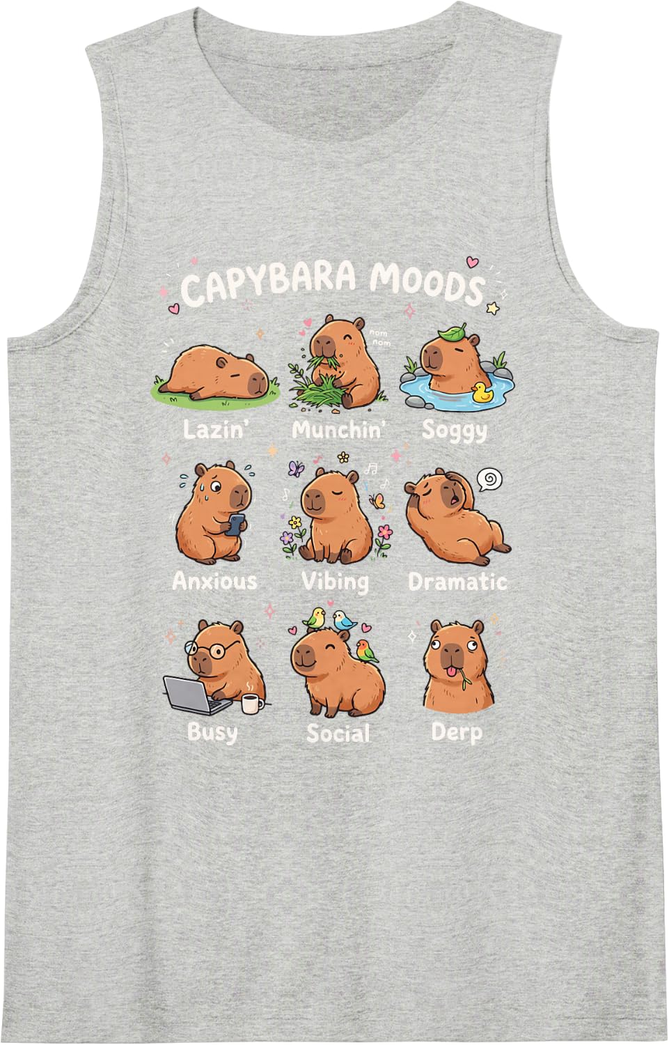 Capybara Sleeveless Tank Top - Heather Grey