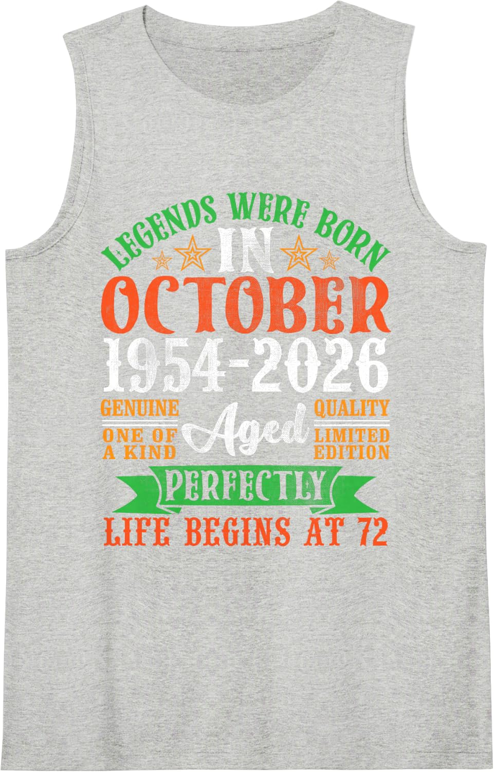 Legends were Born October 1954 2026 Life Begins 72 Years Old Sleeveless Tank Top - Heather Grey