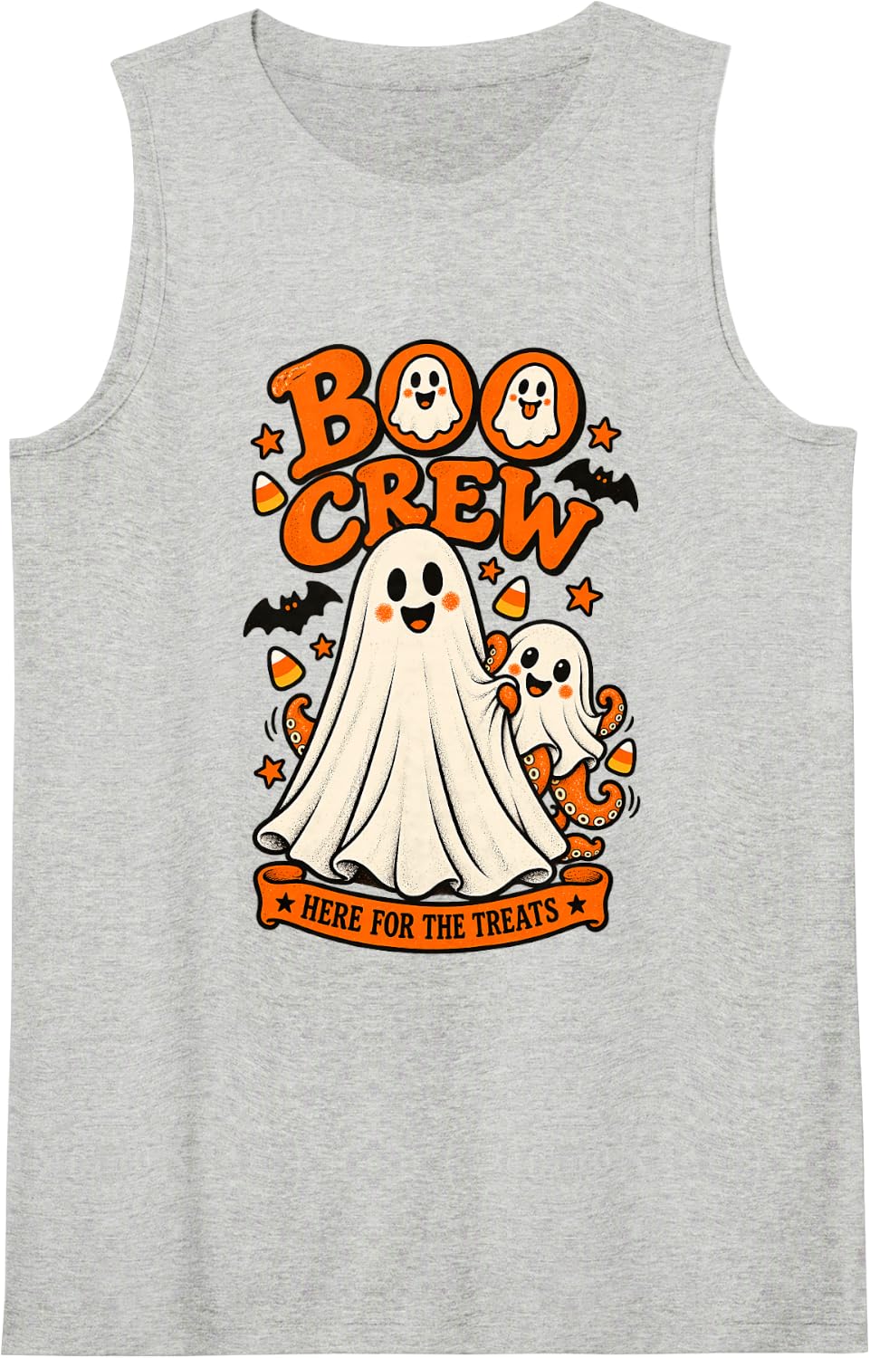 Octopus Boo Crew Here for the Treats Halloween Animal Lover Sleeveless Tank Top - Heather Grey