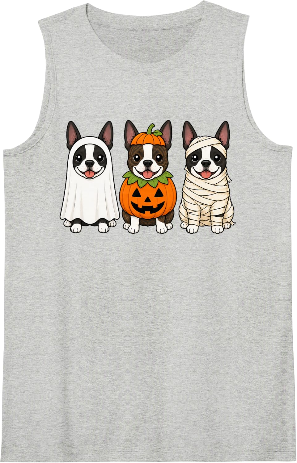 Spooky Boston Terrier Pumpkin Ghost Halloween Dog Lover Tank Top - Heather Grey
