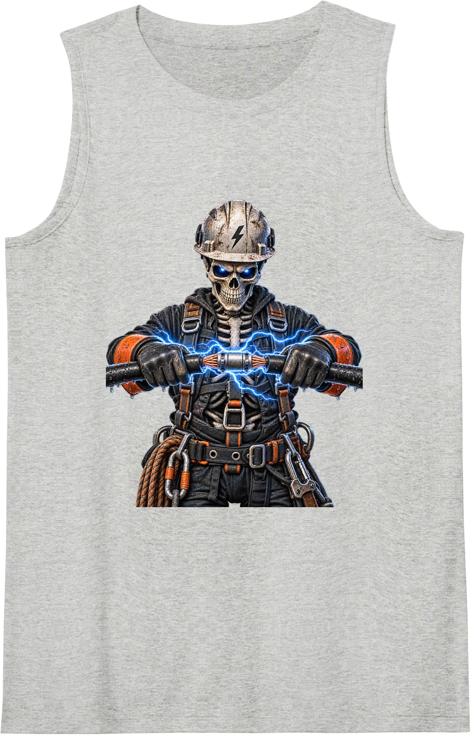 Lineman Skeleton Design for Lineworkers and Lineman Sleeveless Tank Top - Heather Grey