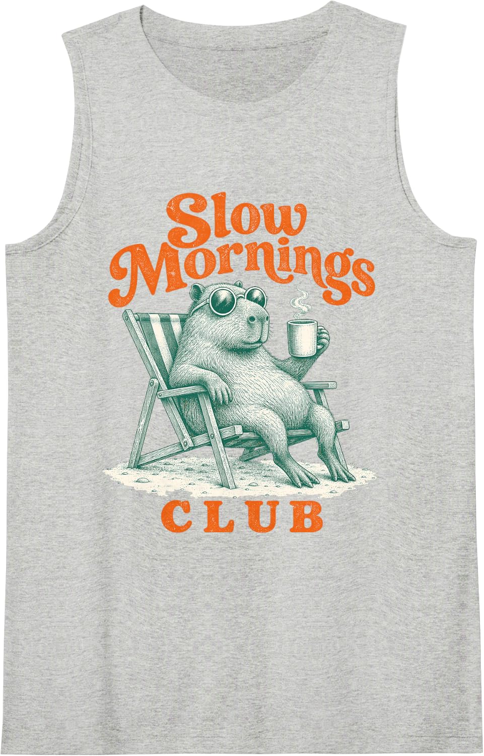 Slow Mornings Club Capybara Coffee Cozy Sleeveless Tank Top - Heather Grey
