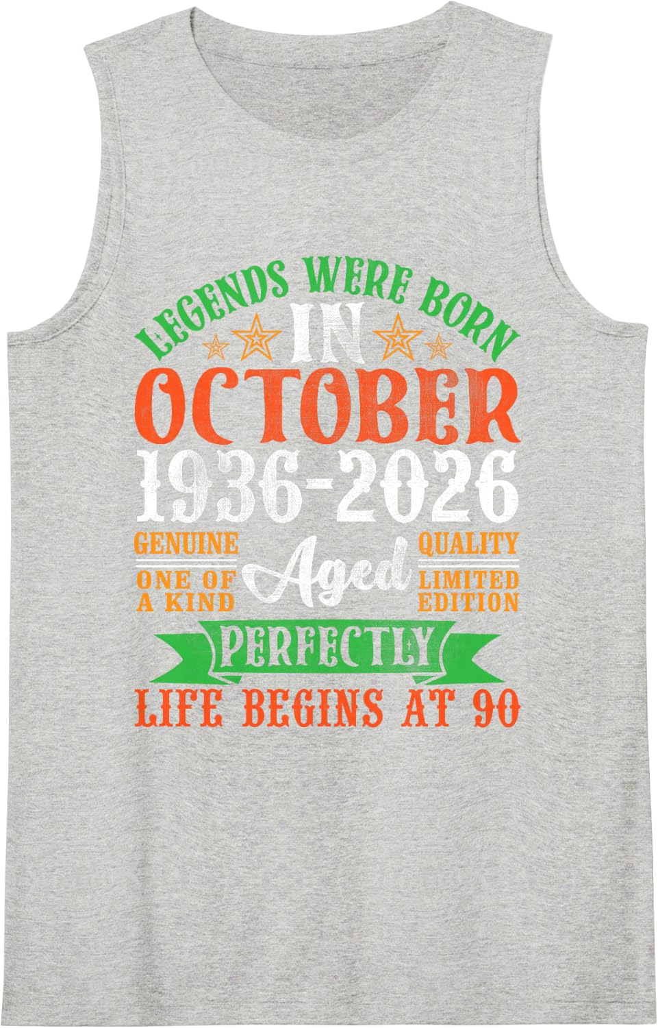 Legends were Born October 1936 2026 Life Begins 90 Years Old Sleeveless Tank Top - Heather Grey