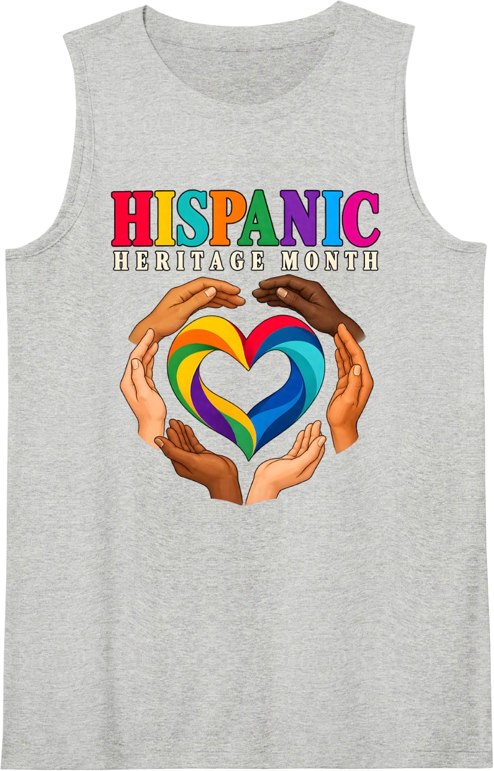 Hispanic Heritage Month Diverse Hands Rainbow Heart Love Sleeveless Tank Top - Heather Grey