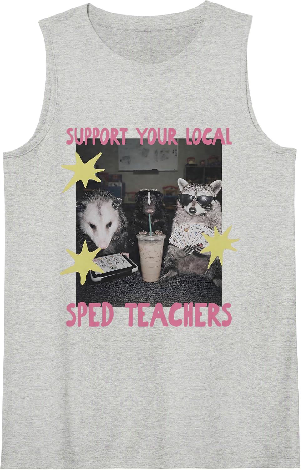 Funny Support Your Local Sped Teachers Raccoon Possum Skunk Sleeveless Tank Top - Heather Grey