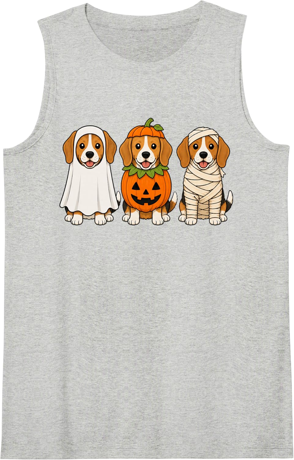 Spooky Beagle Pumpkin Ghost Halloween Dog Lover Tank Top - Heather Grey