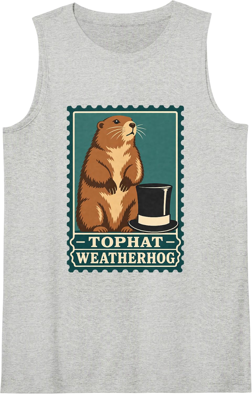 Top Hat Groundhog Weather Forecaster Early Spring Sleeveless Tank Top - Heather Grey