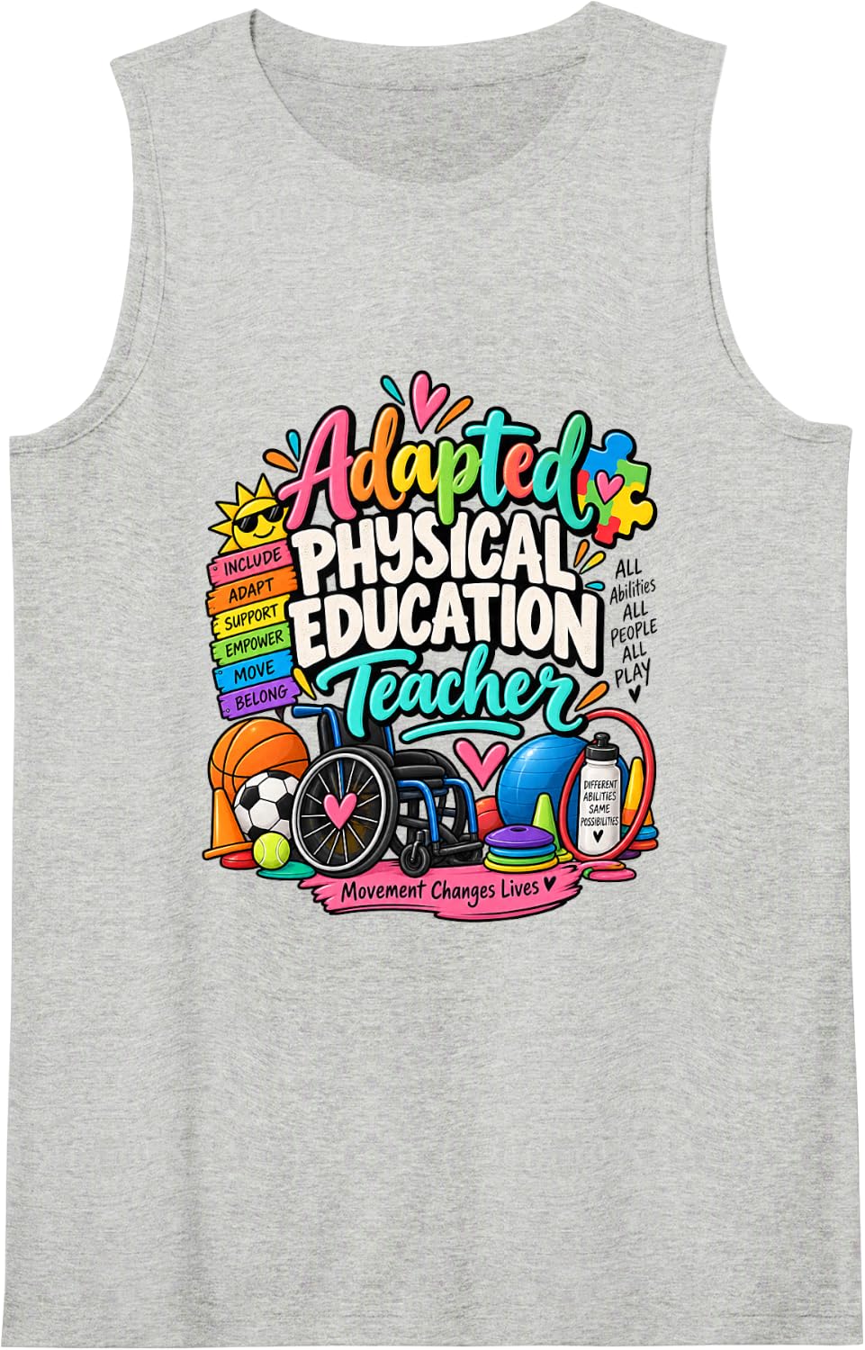 Adapted Physical Education Inclusion APE Teacher Sleeveless Tank Top - Heather Grey
