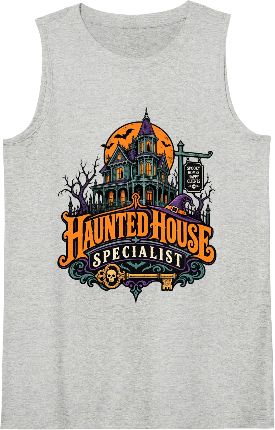 Haunted House Specialist Real Estate Halloween Lazy Costume Sleeveless Tank Top - Heather Grey