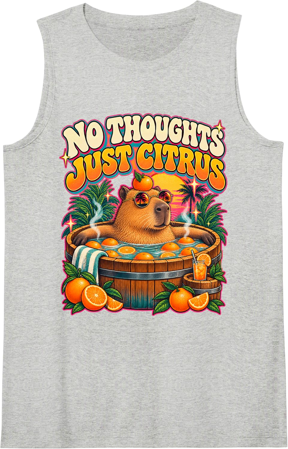 No Thoughts Just Citrus Funny Capybara Tropical Vibes Sleeveless Tank Top - Heather Grey