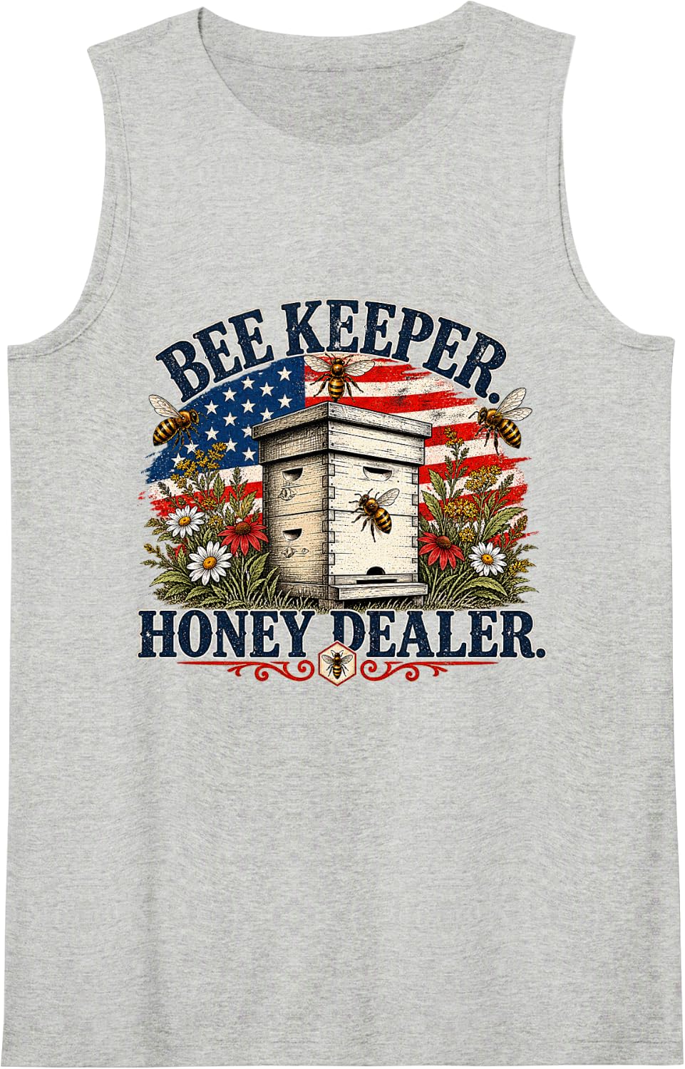 Beekeeper Honey Dealer Patriotic American Bee Hive Design Sleeveless Tank Top - Heather Grey