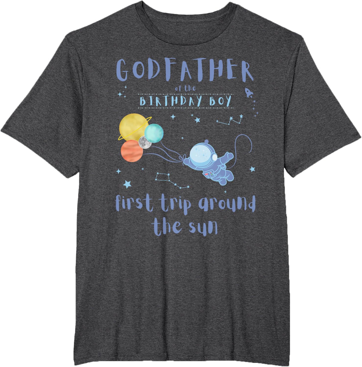 Godfather 1st Birthday First Trip Around The Sun Space Bday T-Shirt - Dark Heather Grey