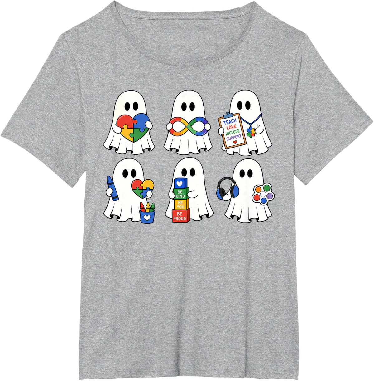 Halloween Sped Teacher Autism Ghost Teacher Halloween T-Shirt - Heather Grey