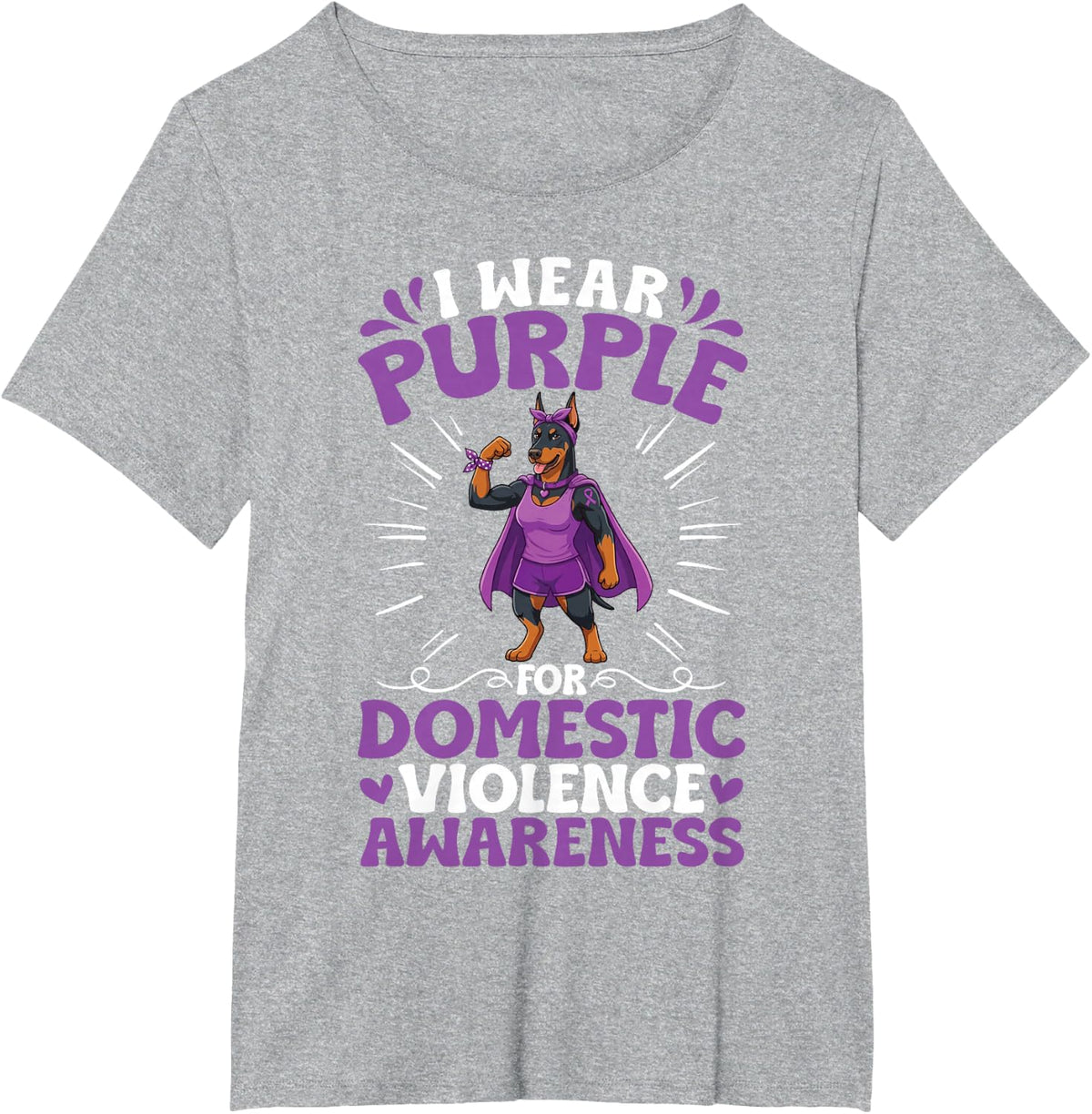 Doberman Pinscher I Wear Purple Domestic Violence Awareness T-Shirt - Heather Grey
