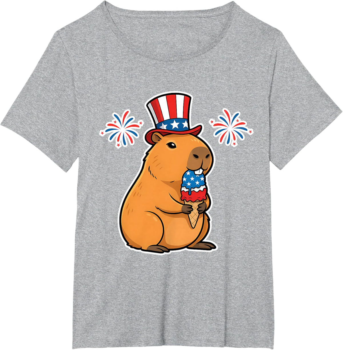 4th of July USA Capybara Ice Cream Cone Funny Patriotic T-Shirt - Heather Grey