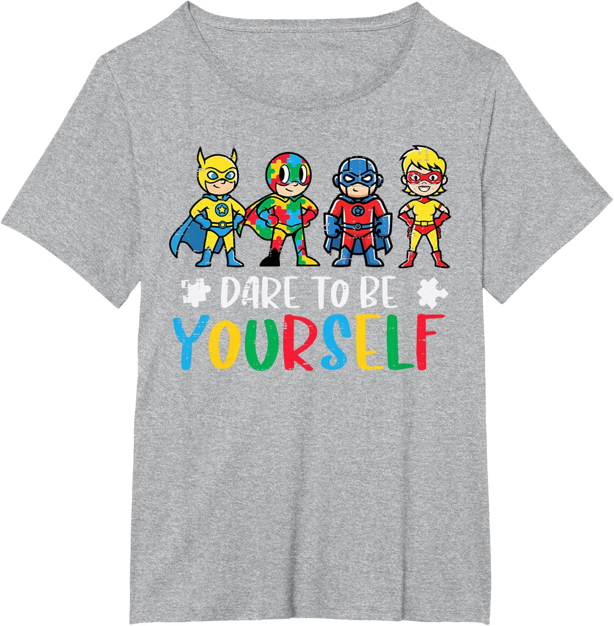 Autism Superheroes Dare to Be Yourself Awareness Tees T-Shirts for Kids Youth - Heather Grey