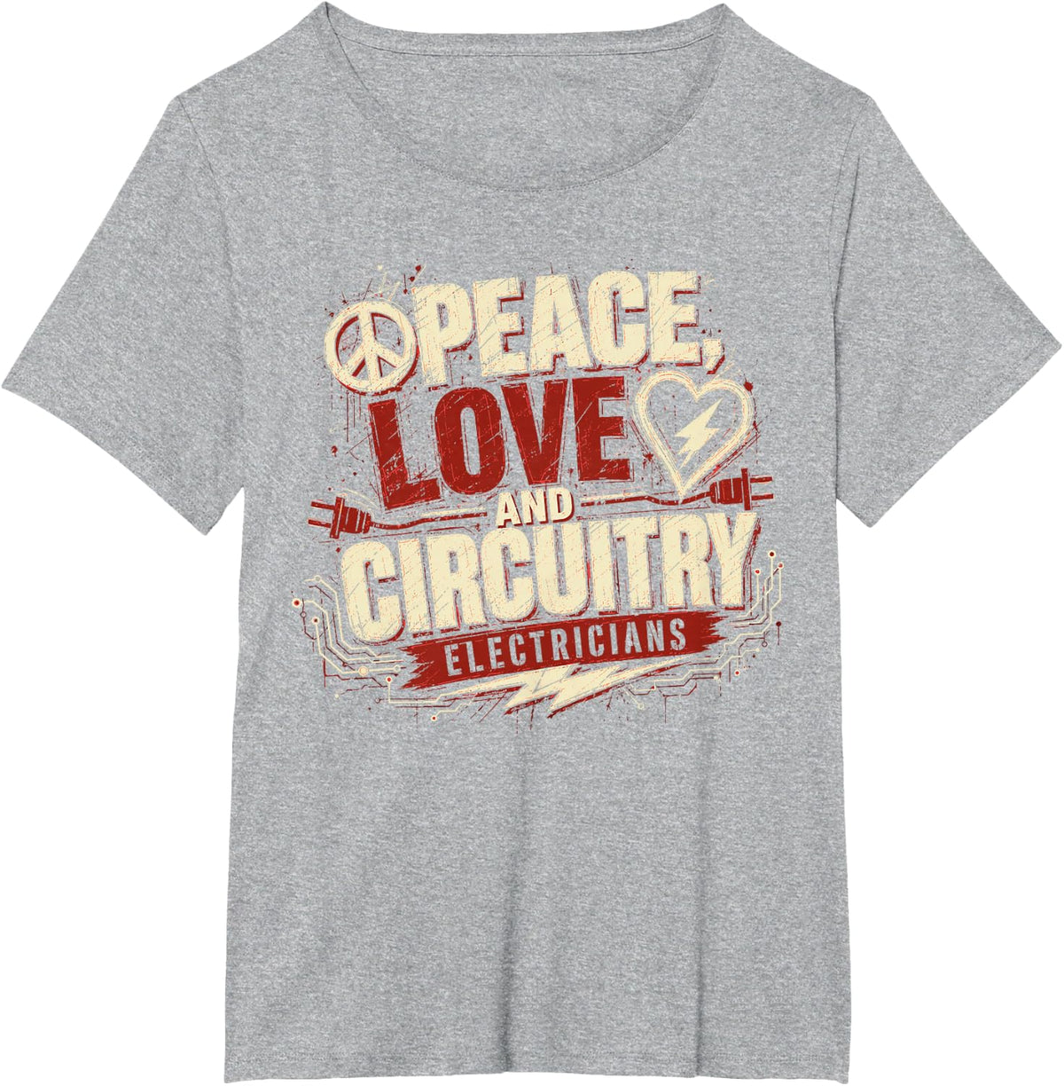 Peace Love and Circuitry Lineman Wireman Electrician T-Shirt - Heather Grey