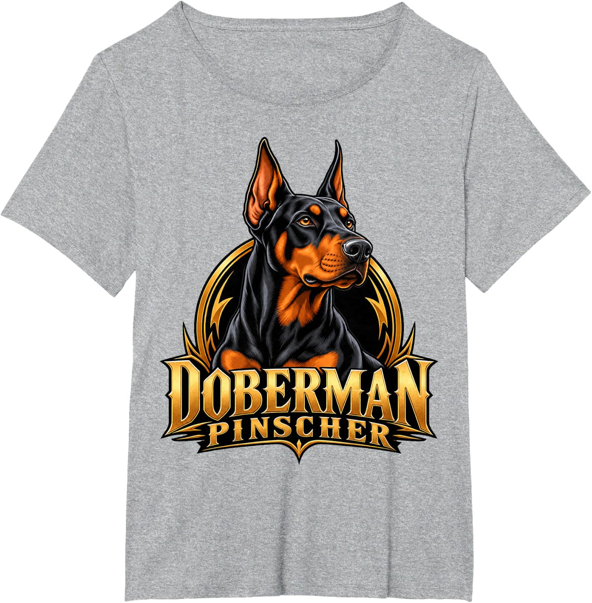 Doberman Pinscher Dog Portrait Loyal Guardian Canine Art T-Shirt - Heather Grey