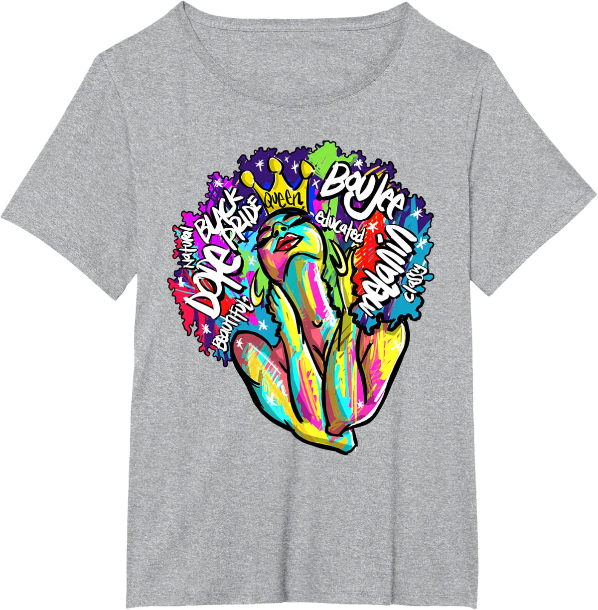 Black Queen Retro Afro Words Melanin Unapologetically Dope T-Shirt - Heather Grey