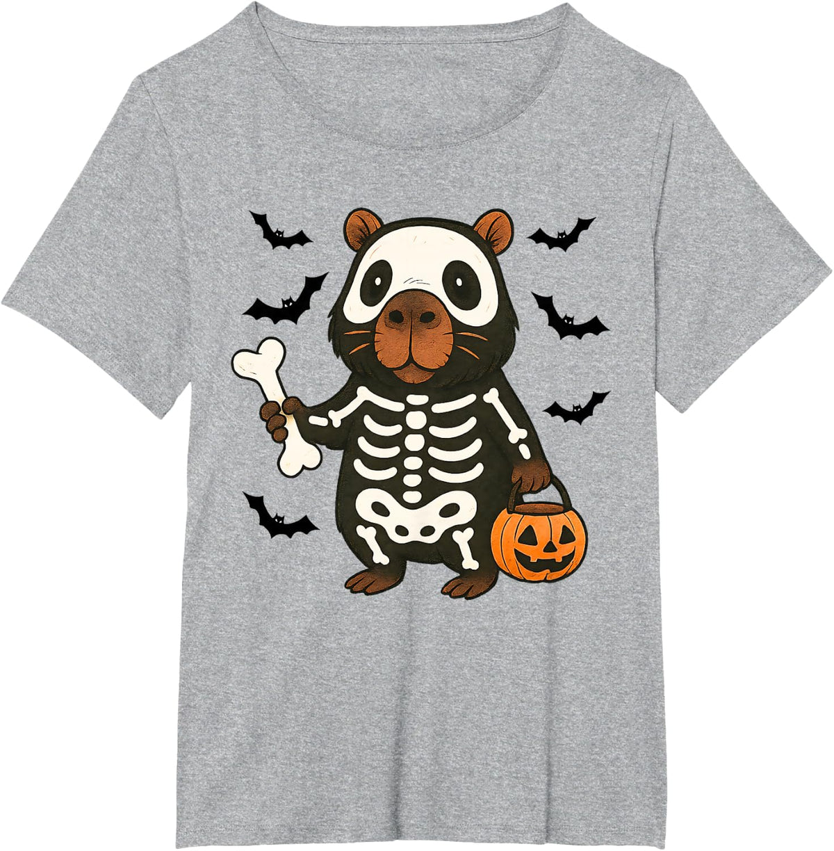 Funny Capybara Skeleton Pumpkin Halloween Costume Spooky T-Shirt - Heather Grey