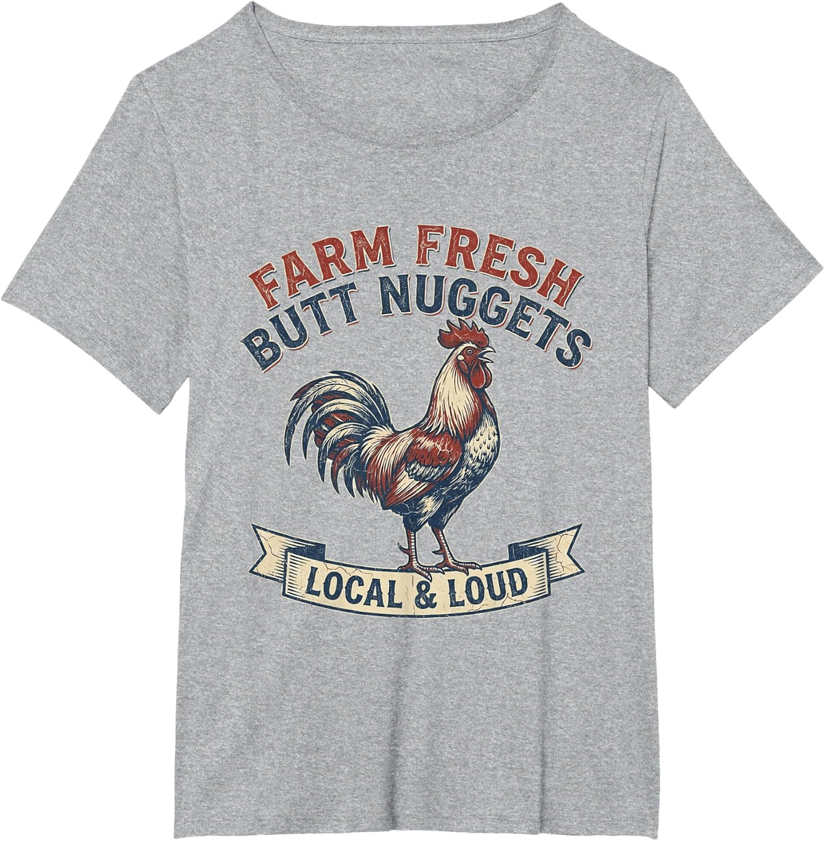Farm Fresh Butt Nuggets Rooster Funny Retro Chicken Farmer T-Shirt - Heather Grey