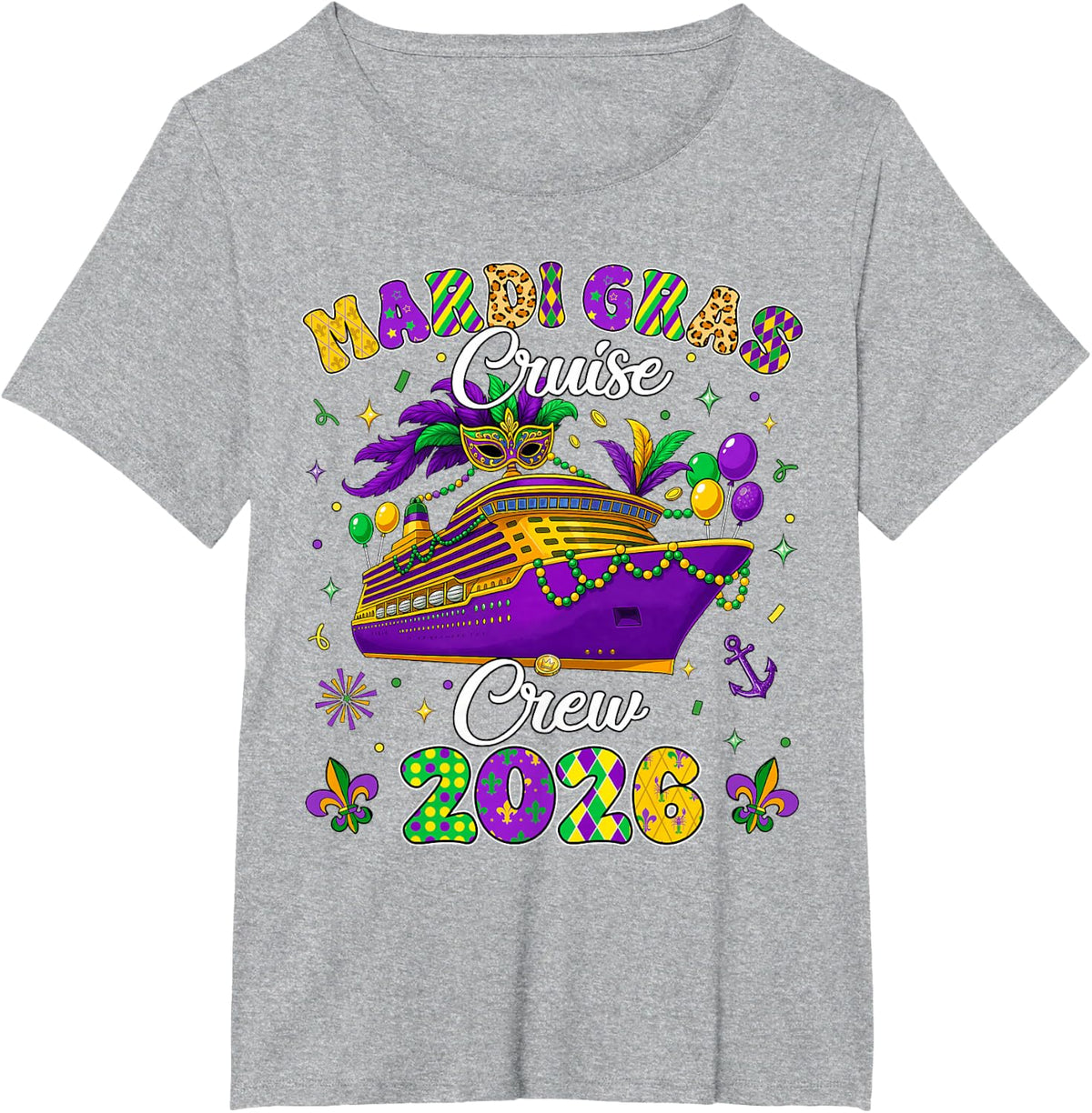 Mardi Gras Cruise Crew 2026 Trip New Orleans Family Matching T-Shirt - Heather Grey