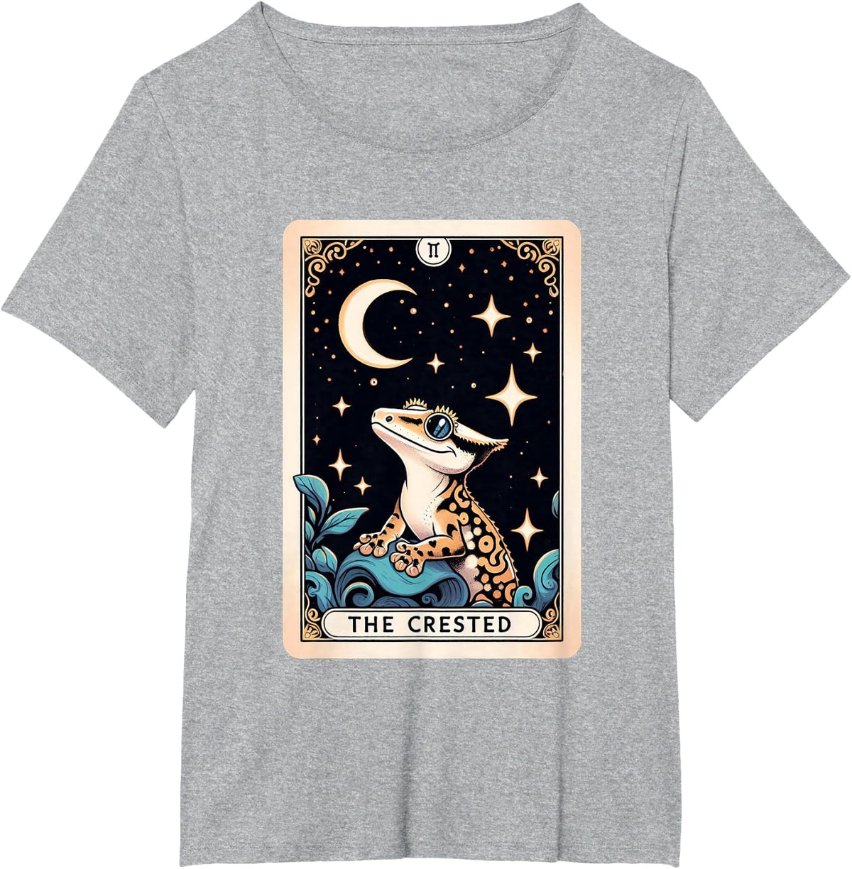 Crested Gecko Tarot Card Moon T-Shirt Tee Reptile Lover Men Women Kids - Heather Grey