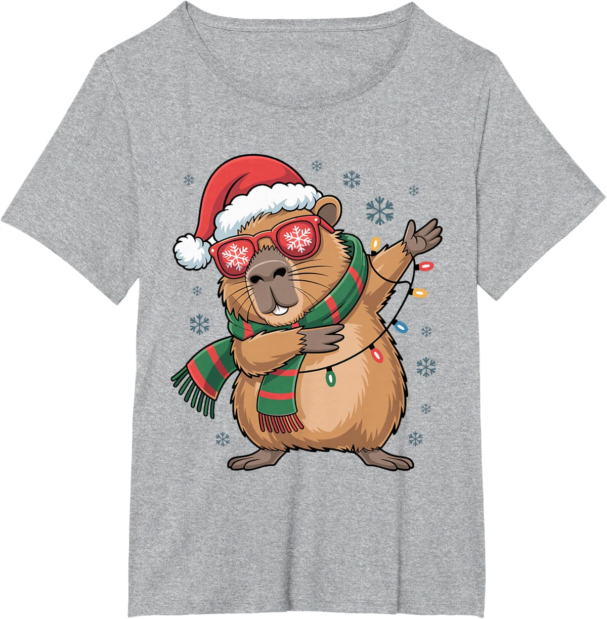 Dabbing Capybara Christmas Santa Hat Funny Holiday Design T-Shirt - Heather Grey