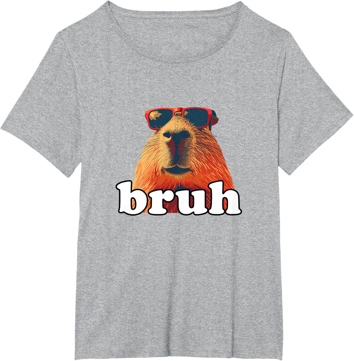 Funny Capybara Sunglasses Bruh T-Shirt - Heather Grey