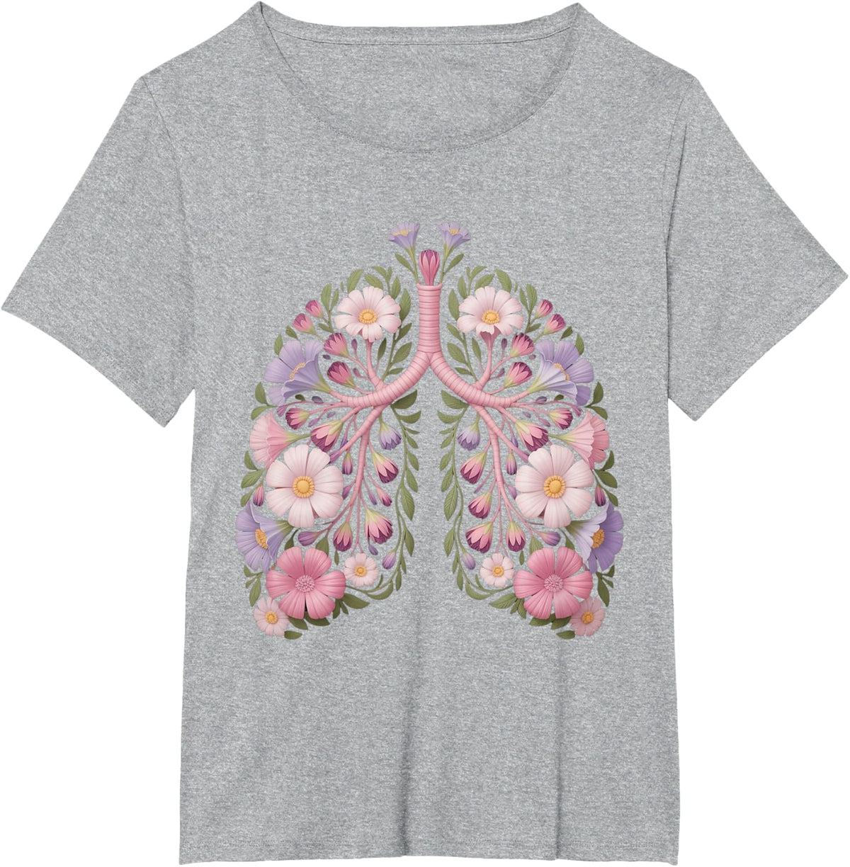 Floral Lungs Respiratory Blossoming Breath Speaks Health T-Shirt - Heather Grey