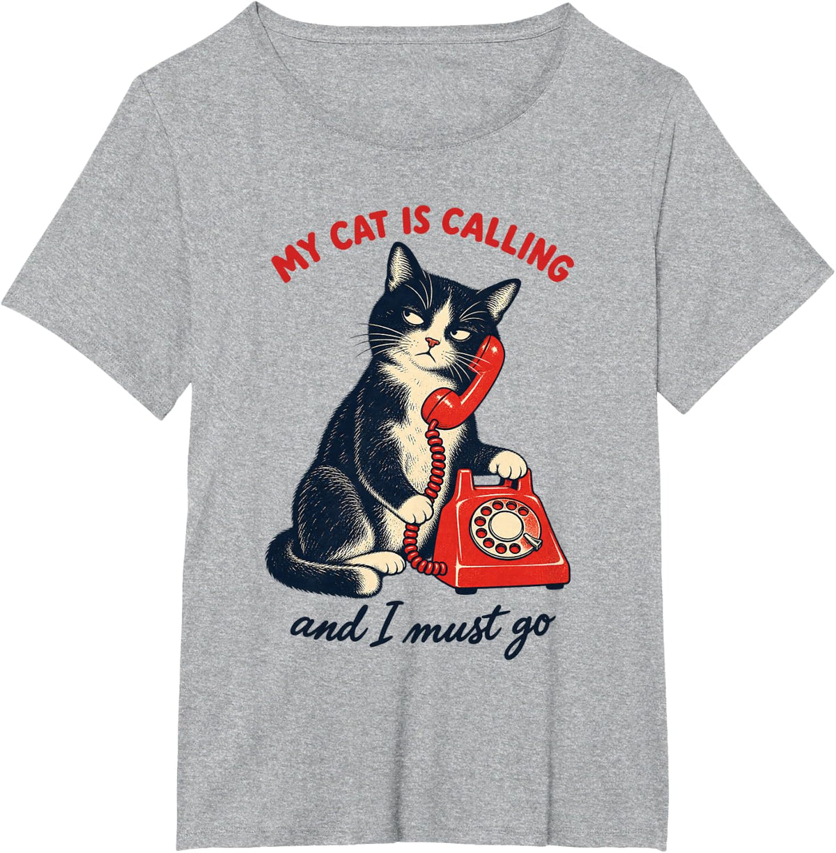 My Cat is Calling and I Must Go Retro Phone T-Shirt - Heather Grey