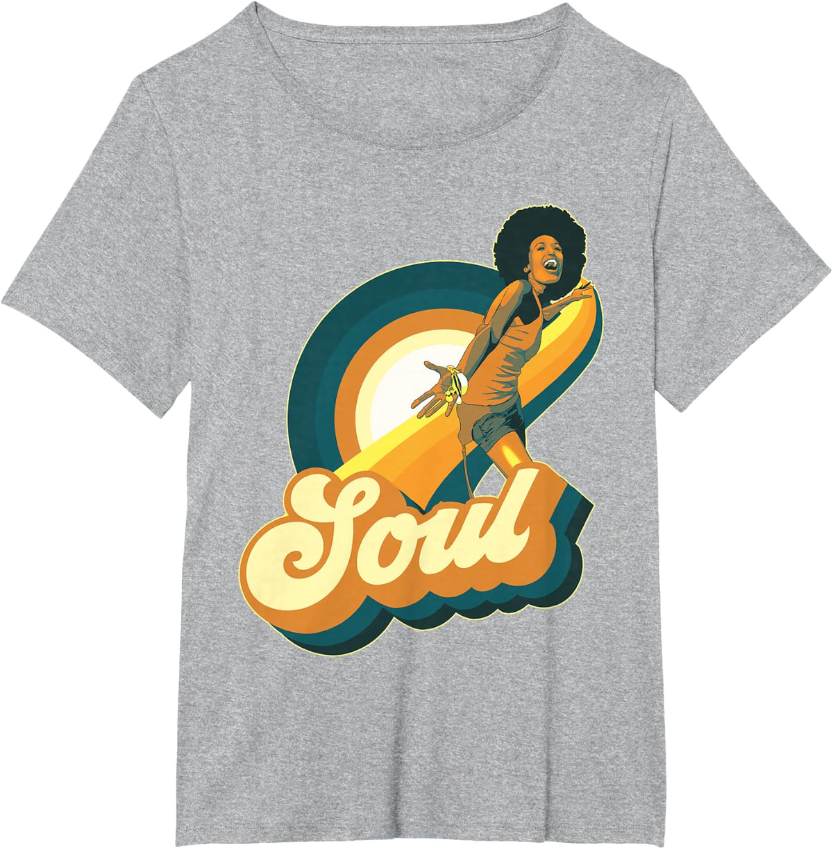 70s Funk Afro Disco Soul T-Shirt Retro 1970s Tees for Men and Women - Heather Grey