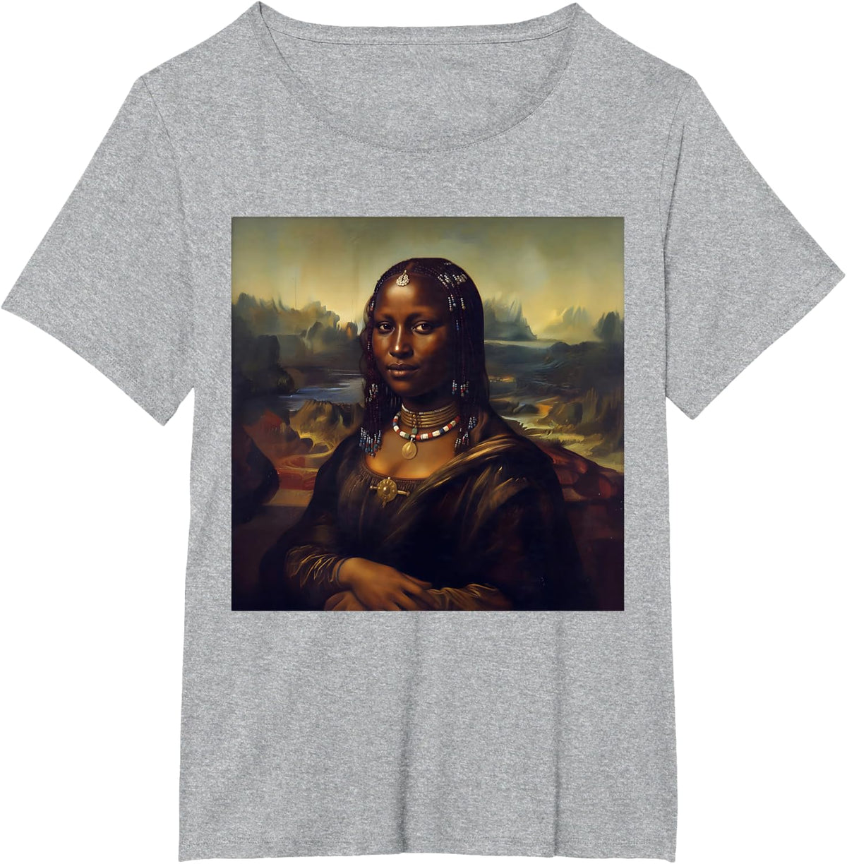 Black Mona Lisa African American T-Shirt Black History Month Tee for Women and Men - Heather Grey