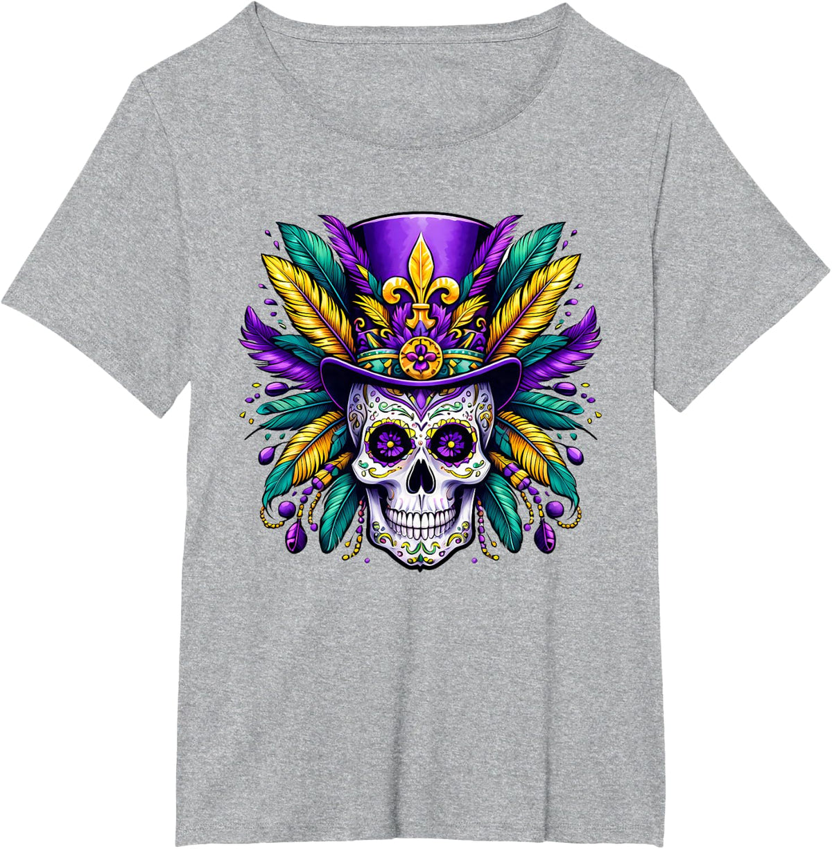 Mardi Gras Sugar Skull Carnival Voodoo Men Women Costume T-Shirt - Heather Grey