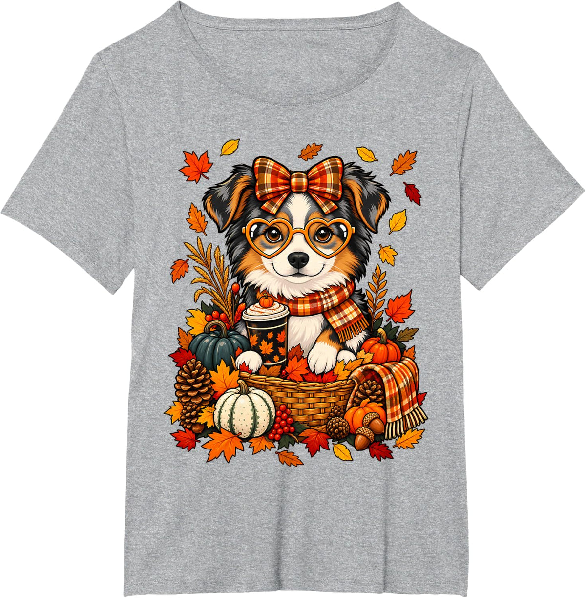 Coquette Bow Miniature American Shepherd Dog Pumpkin Spice T-Shirt - Heather Grey