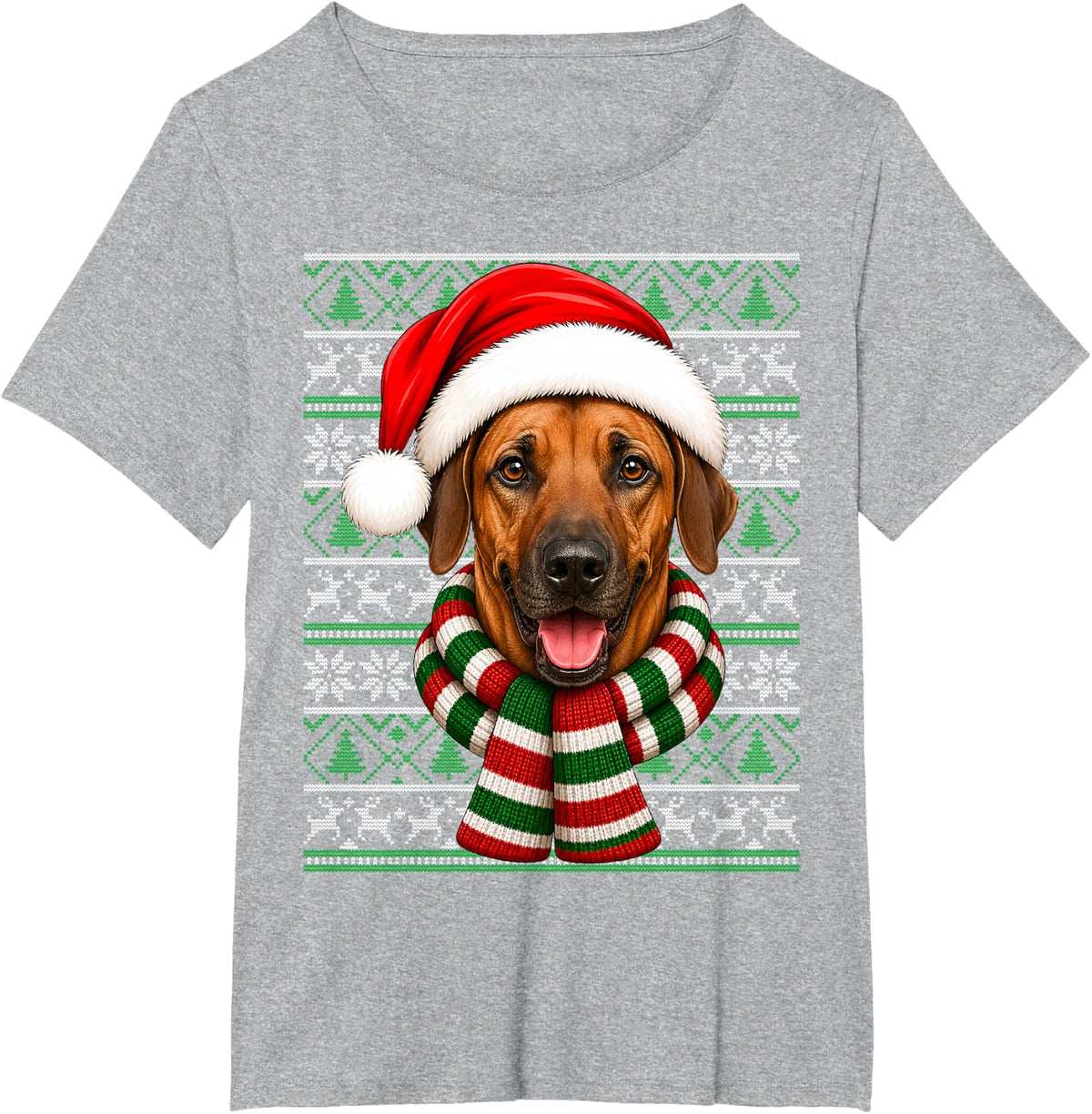 Rhodesian Ridgeback Dog Christmas Santa Ugly Sweaters Xmas T-Shirt - Heather Grey