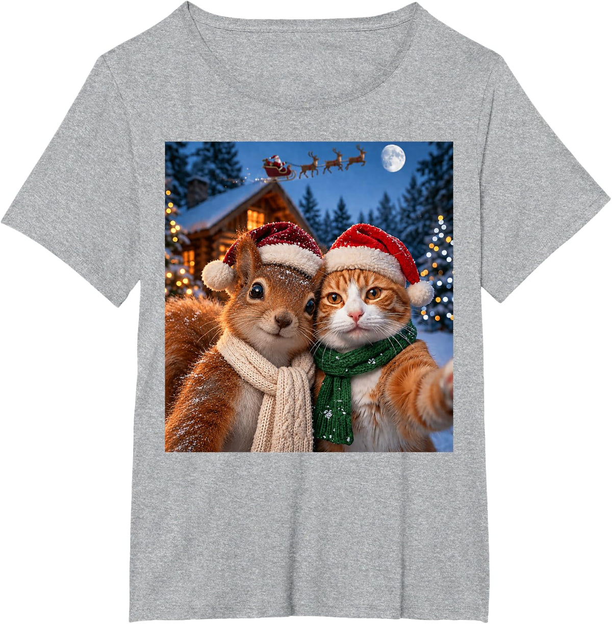 Squirrel Cat Christmas Selfie Cute Winter for Men Women Kid T-Shirt - Heather Grey