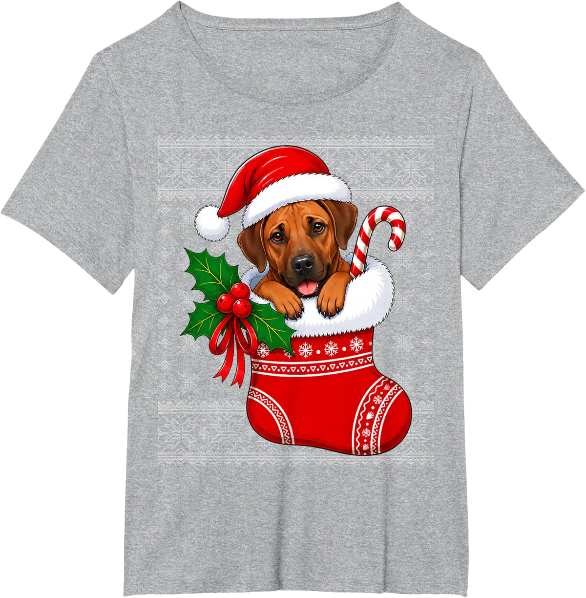 Rhodesian Ridgeback Dog Christmas Stocking Festive Ugly Xmas T-Shirt - Heather Grey