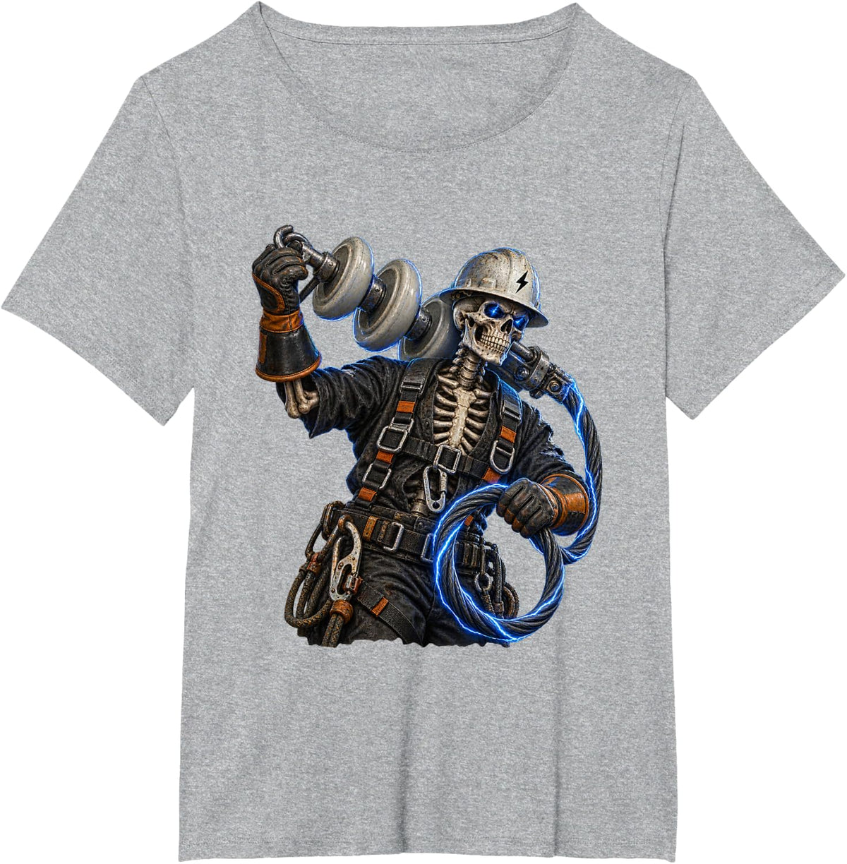 Scary Skeleton Lineman Design for Lineworkers and Lineman T-Shirt - Heather Grey