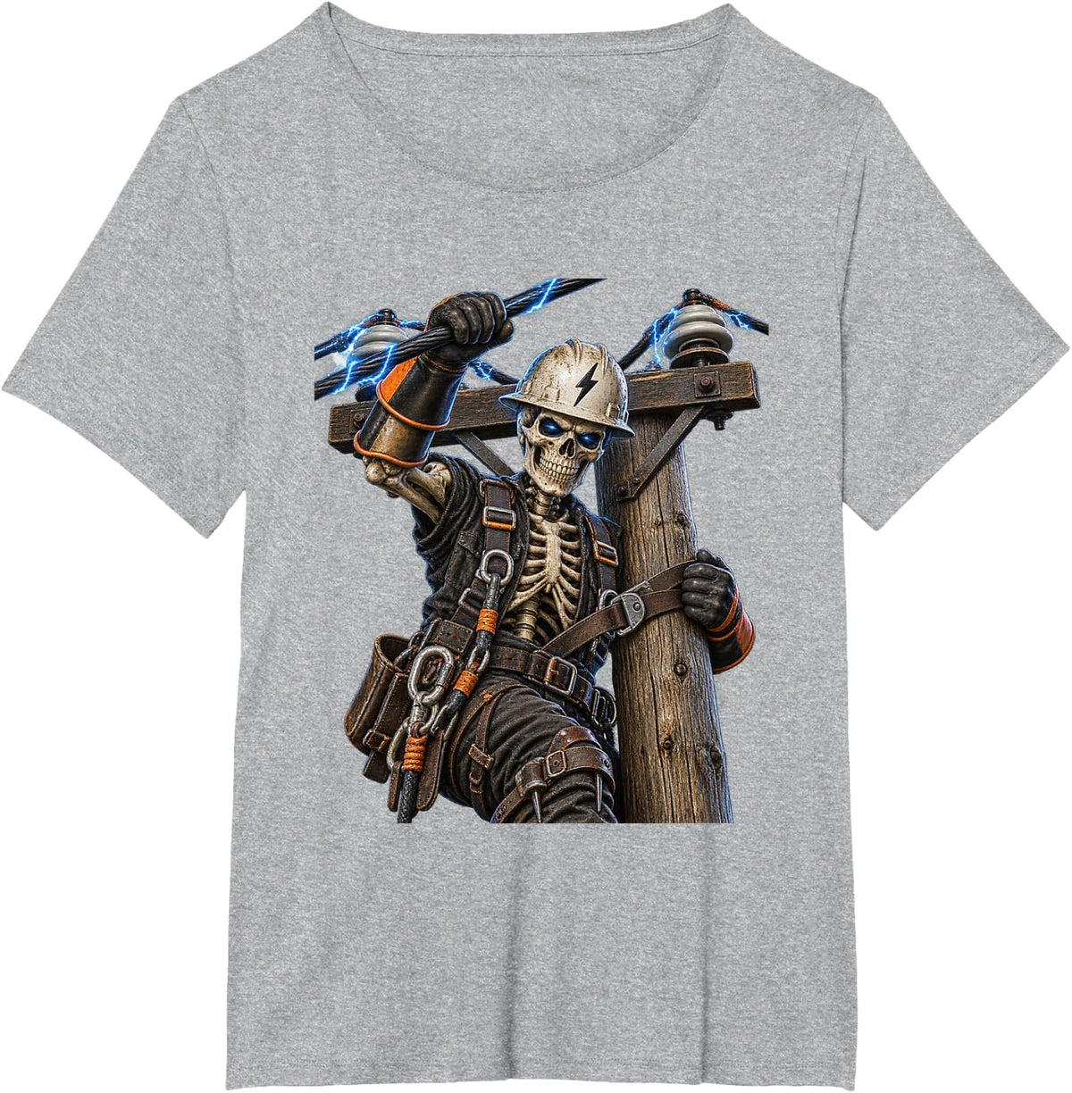 Skeleton Lineman Design for Lineworkers and Lineman T-Shirt - Heather Grey