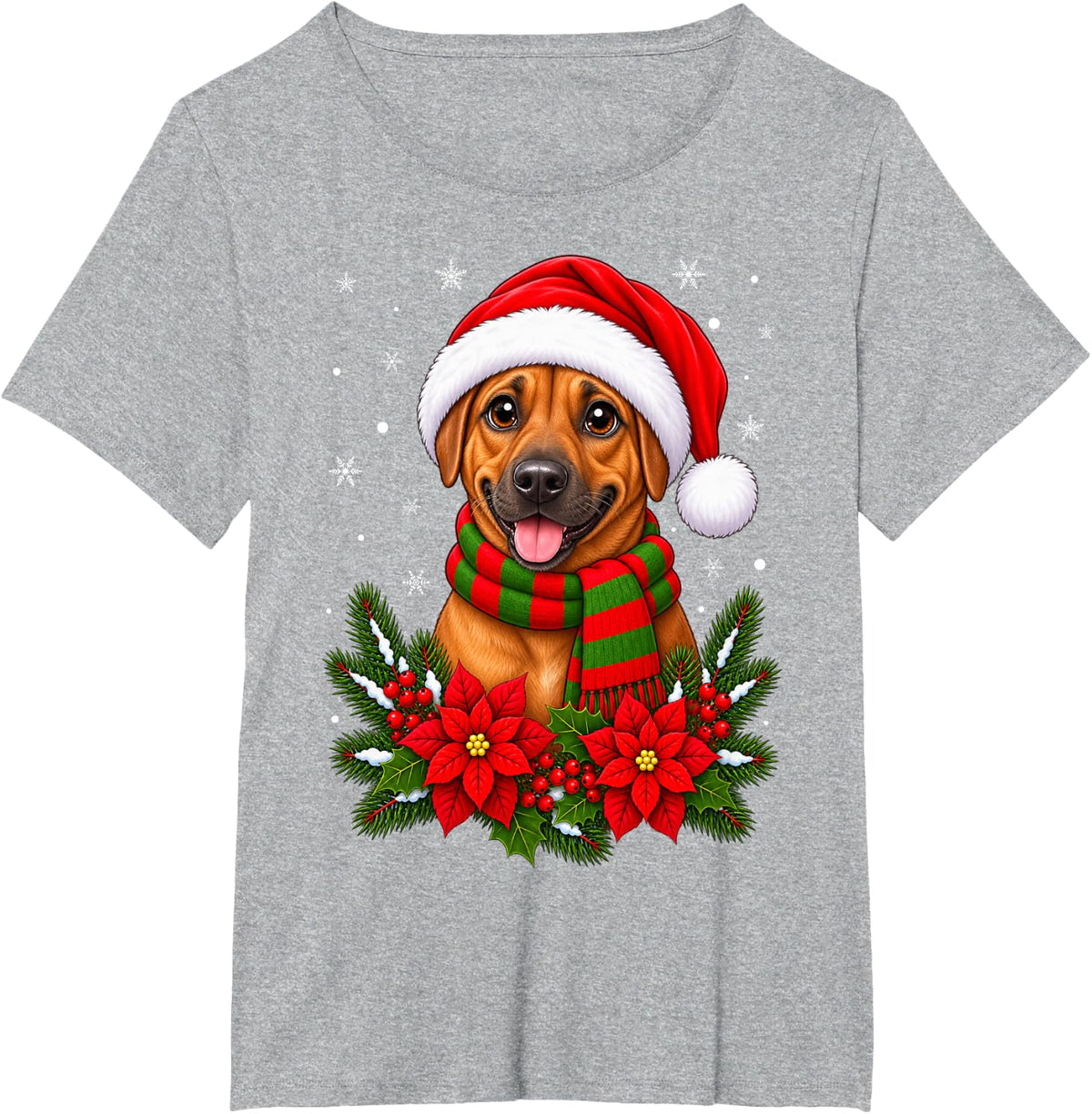 Cute Flowers Santa Hat Rhodesian Ridgeback Dog Christmas T-Shirt - Heather Grey