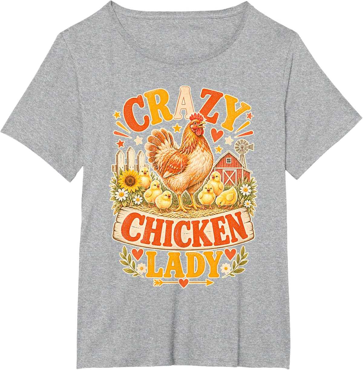 Crazy Chicken Lady Backyard Hen Funny Graphic T-Shirt - Heather Grey