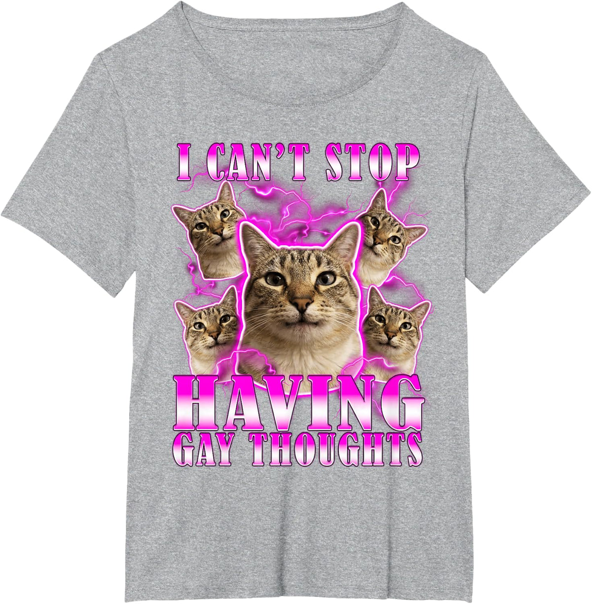 Can't Stop Having Gay Thoughts LGBTQ Funny Cat Meme T-Shirt - Heather Grey