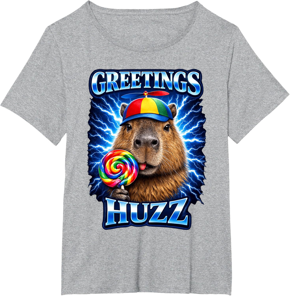 Greetings Huzz Capybara Funny Gen Z Brainrot Silly Meme Kids T-Shirt - Heather Grey