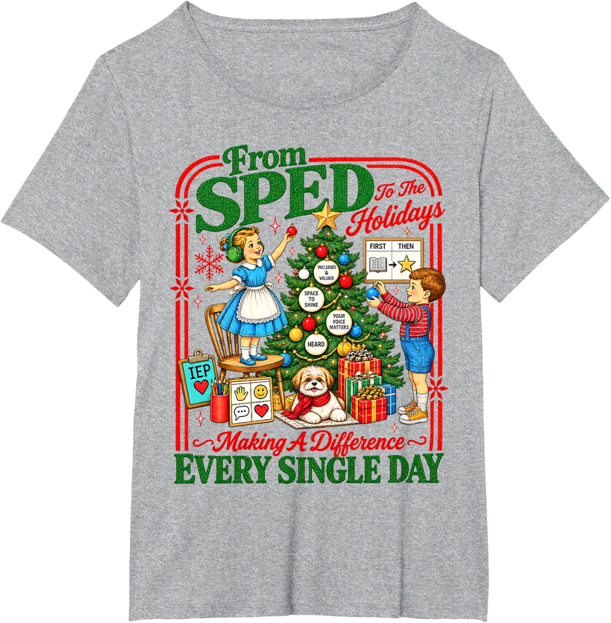 SPED Teacher Christmas Vintage Holiday SPED Merry Xmas T-Shirt - Heather Grey